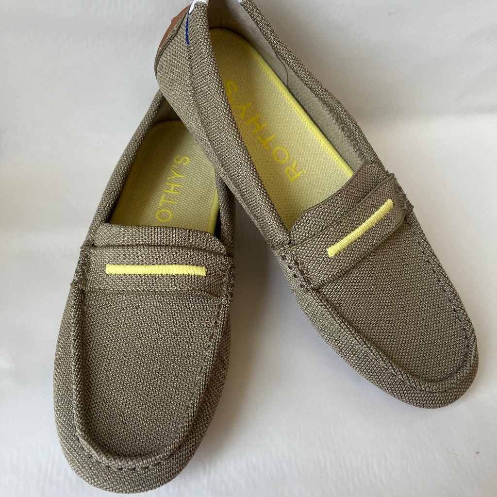 New Rothy's Women's The Driver Knit Slip On Loafers Flats In Latte/Yellow 8.5
